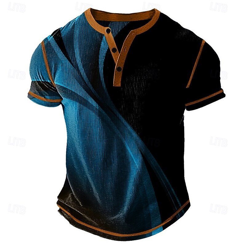 Men's Graphic Abstract Henley Shirt Waffle T Shirt Short Sleeve Daily Retro Vintage Classic Sports Outdoor Casual Holiday Spring & Summer All Seasons Yellow Dark Blue Green Purple Henley Henley