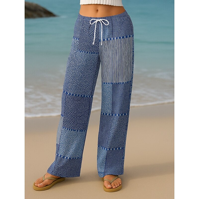 Women's Culottes Wide Leg Vacation Vintage Ethnic Style Full Length High Waist Geometric Abstract Patchwork Drawstring Printing Quick Dry Breathability Soft Inelastic Formal Outdoor Vacation Black3