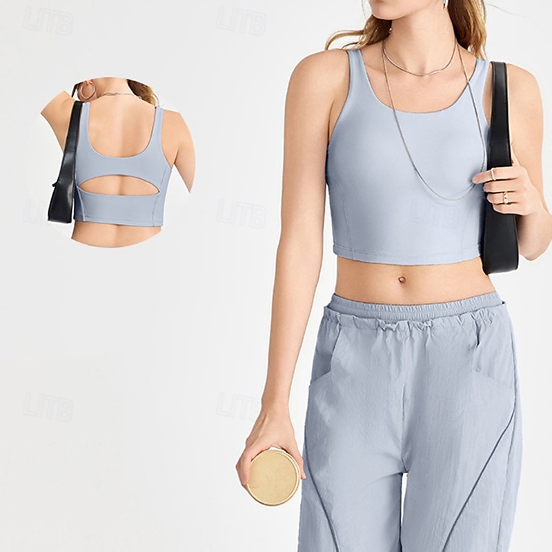 Women's Yoga Bra Medium Support Backness Sleeveless Sports Solid Color Top For Gym Athletic Pilates Activewear