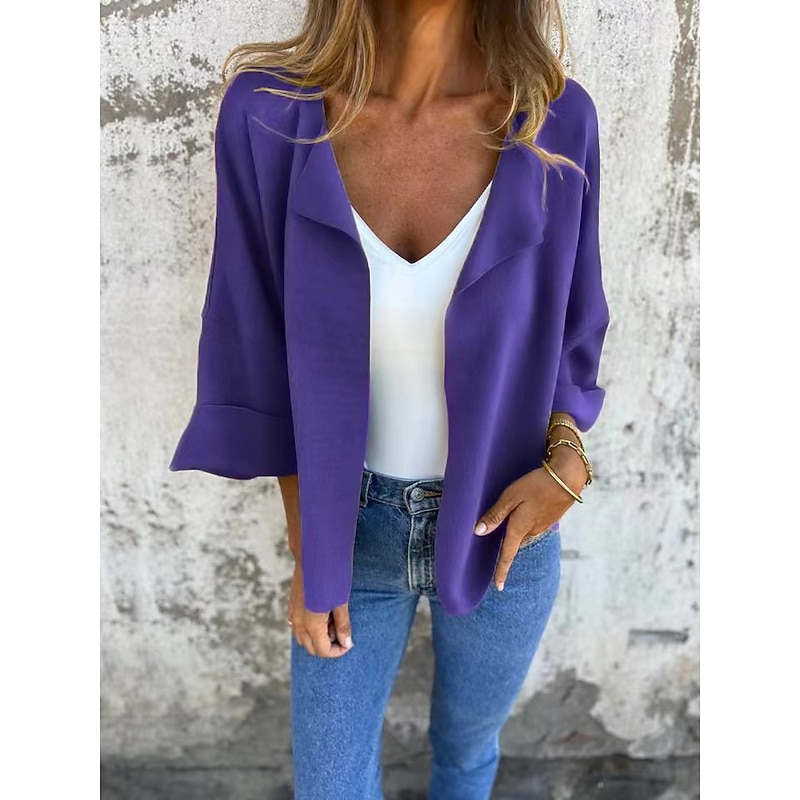 Women's Coat Comfortable Breathable Oversized Fashion Daily Plain Outdoor Casual Single Breasted Short Lapel Regular Fit Long Sleeve Outerwear Yellow Red Purple Summer Spring3