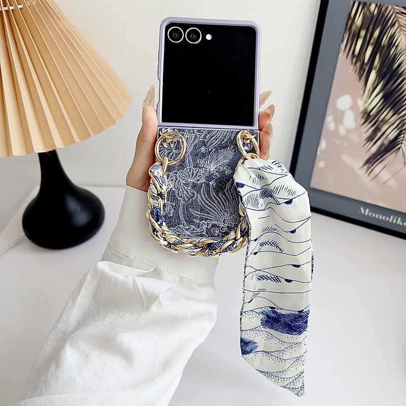 Phone Case For Samsung Galaxy Z Flip 7 Z Flip 6 Z Flip 5 Z Flip 4 Z Flip 3 Back Cover with Lanyard Shockproof Flower Floral2