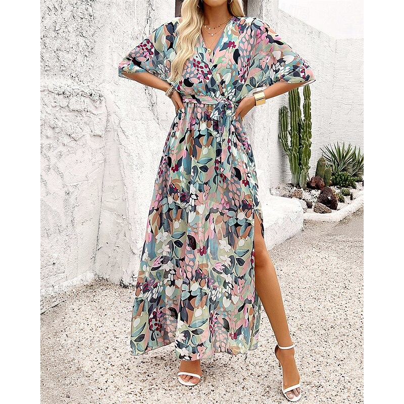 Women's Mini Dress Casual Dress Summer Dress Fashion Modern Daily Beach Weekend Regular Fit Flower Half Sleeve V Neck Green Summer Spring4