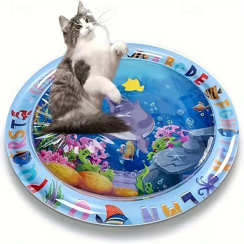 25.6inch Cooling Pet Mat, Ocean-Themed Pet Game Water Mat, Cooling Interactive Toy with Floating Fish Design, Cartoon Marine Patterns for Cats & Small to Large Dogs, Relax & Play, Durable Pet Mat