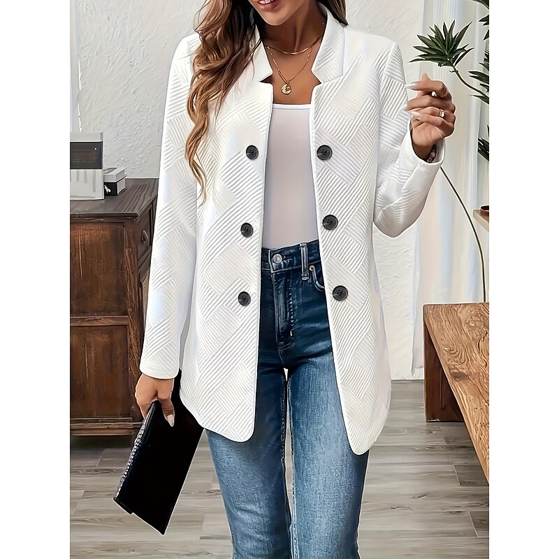 Women's Blazer Comfortable Breathable Buttons Fashion Modern Plain Work Daily Open Front Regular Stand Collar Regular Fit Long Sleeve Outerwear Black White Gray Spring Fall4