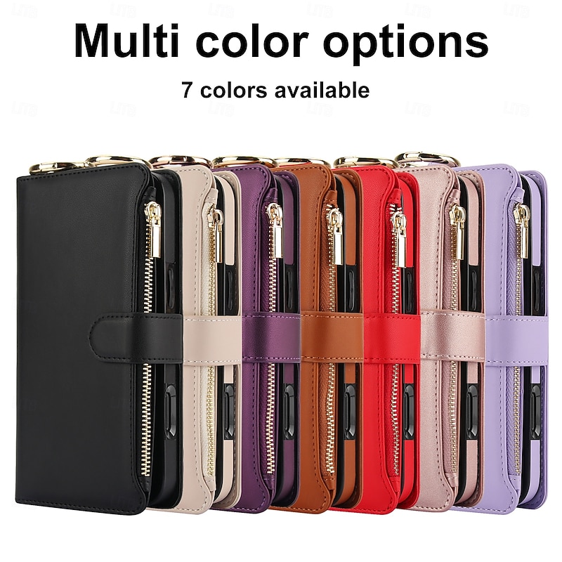 Phone Case For iPhone 17 Pro Max 17 Air 16 15 14 Pro Max Plus 16e 13 Pro Max Mini Wallet Case Zipper with Lanyard Card Slot Retro TPU PU Leather