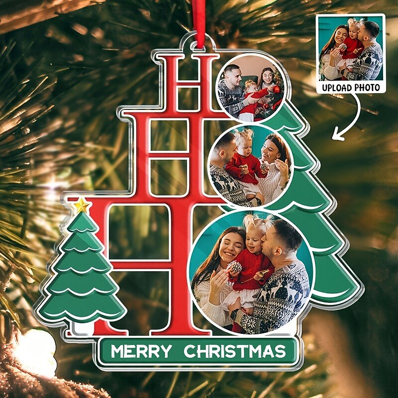 Personalized Photo Christmas Ornaments Acrylic 2D Custom Ho Ho Ho Family Hanging Tree Ornaments Hanging Decoration Hanging Pendant Gifts