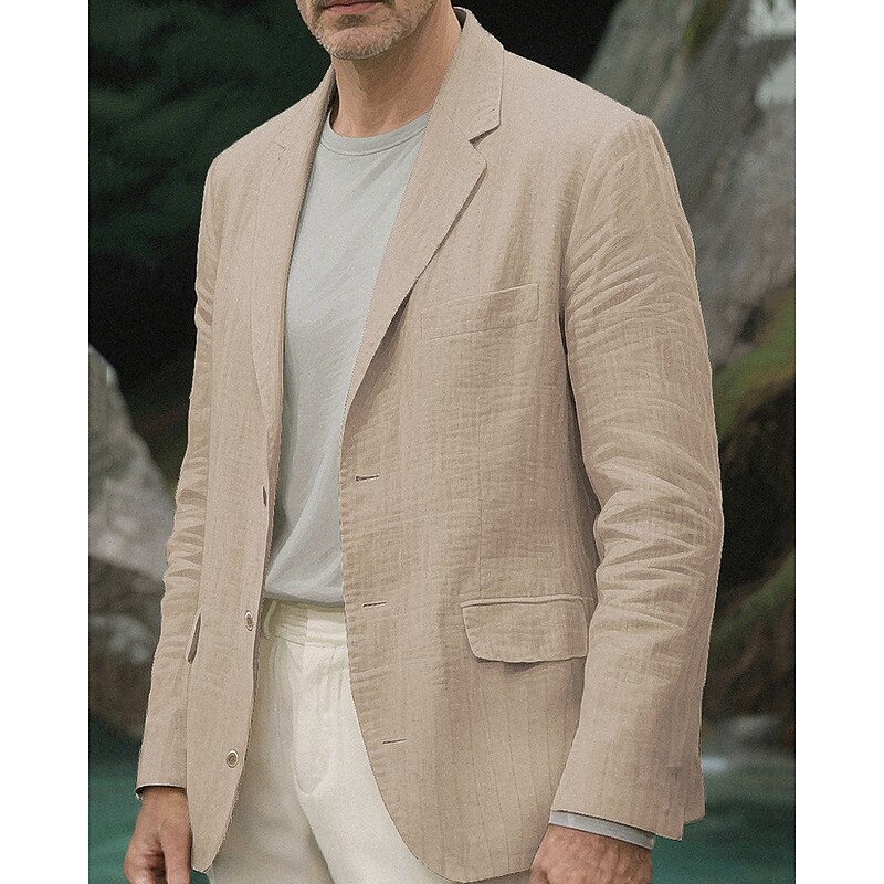 Men's Blazer Business Cocktail Party Wedding Party Fashion Casual Spring Fall Polyester Plain Pocket Buttons Comfortable Single Breasted Blazer Light Green Navy Blue Brown khaki3