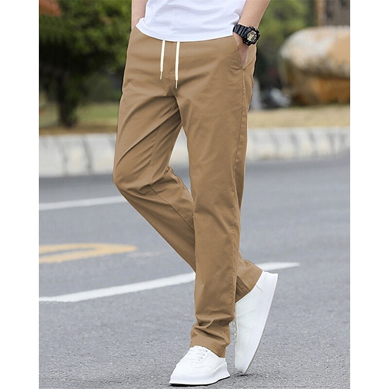 Men's Trousers Chinos Pocket Elastic Waist Drawstring Plain Comfort Formal Party Work Fashion Classic Style Black Light Green Micro-elastic3