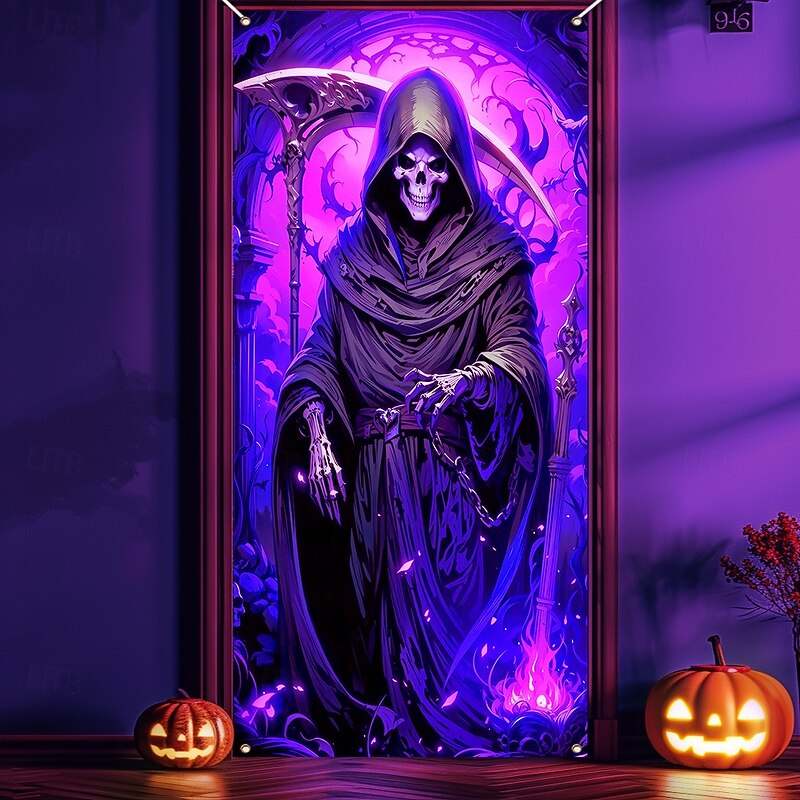 Halloween Blacklight Door Covers Door Tapestry Door Curtain Decoration Backdrop Door Banner for Front Door Farmhouse Holiday Party Indoor Outdoor Decor Supplies4
