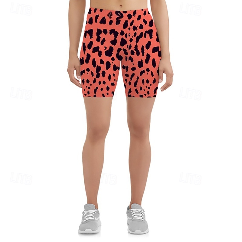 Women's Shorts Slacks Leggings Streetwear Casual Short Natural Leopard Elastic Waist Printing Soft Street Holiday Weekend Orange red Yellow Blue Purple Fall Regular Fit