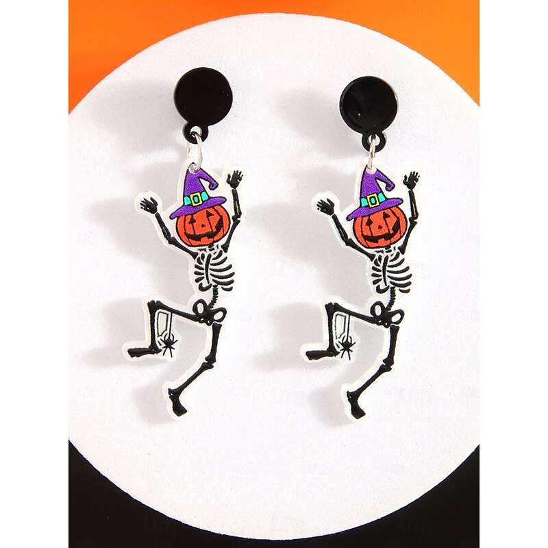 Women's Halloween Acrylic Earrings Set - Lightweight Ghost, Pumpkin, Witch Hat & Skeleton Designs for Teens and Adults, Perfect for Halloween Costumes and Party Accessories2