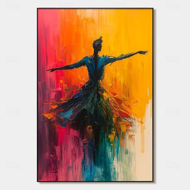 Handmade Pure Abstract Dance Oil Painting Graceful Silhouette Motion Vivid Colors Bold Background Textured Canvas Art Modern Living Room Home Decor Wall Art Dynamic Elegant4