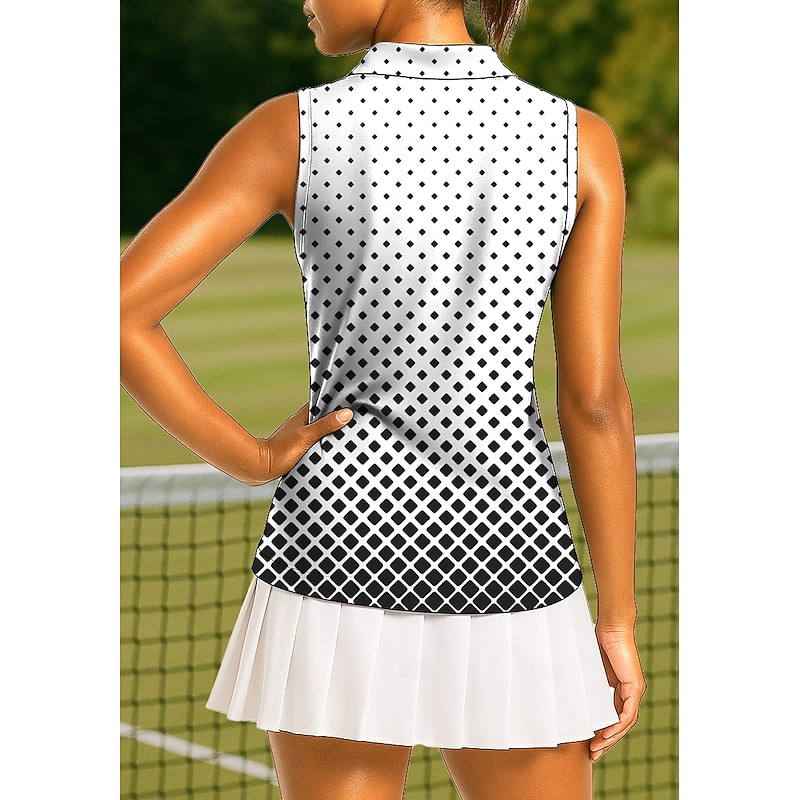 Women's Geometric Gradient Checkered Tops Sport Shirt Golf Polo Shirt Tennis Shirt Sleeveless Zipper UPF50+ UV Resistant High Elasticity Moisture Wicking Breathable Tennis Pickleball Running Turndown2
