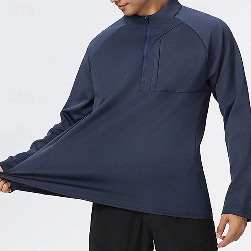 Men's Sport Sweatshirt Long Sleeve Stand Collar Top Outdoor Quick Dry Breathable Polyester Black Blue Dark Blue Fishing Tennis Running4