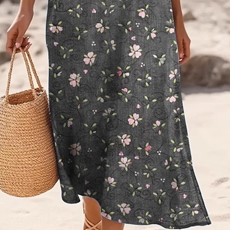 Women's Midi Dress Casual Dress Summer Dress Fashion Modern Daily Beach Weekend Regular Fit Flower Sleeveless Crew Neck Gray Spring Fall3