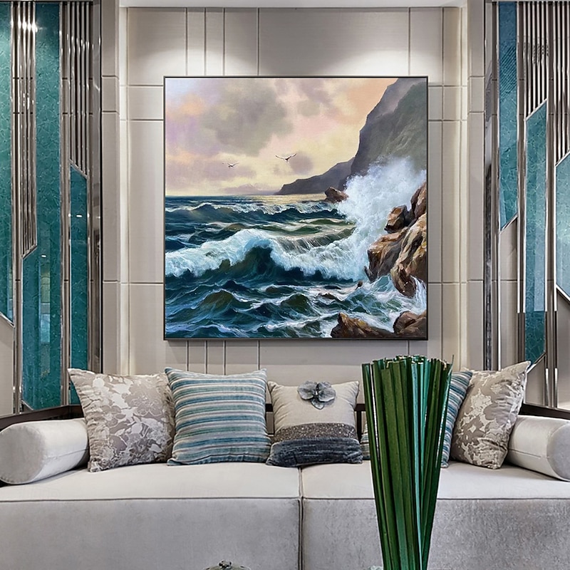 Handmade Oil Painting Canvas Wall Art Decoration Modern Style Sea Waves Reef Landscape for Home Decor Rolled Frameless Unstretched Painting4