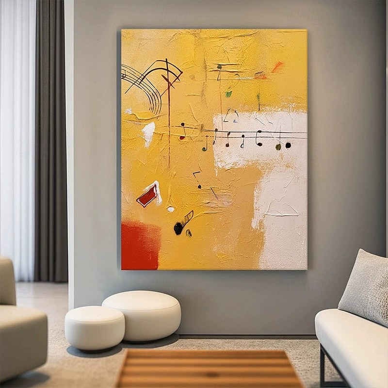 Handmade Oil Painting Canvas Wall Art Decoration Abstract Musical Rheme Notes for Home Recreation Club Music classroom Decor Rolled Frameless Unstretched Painting
