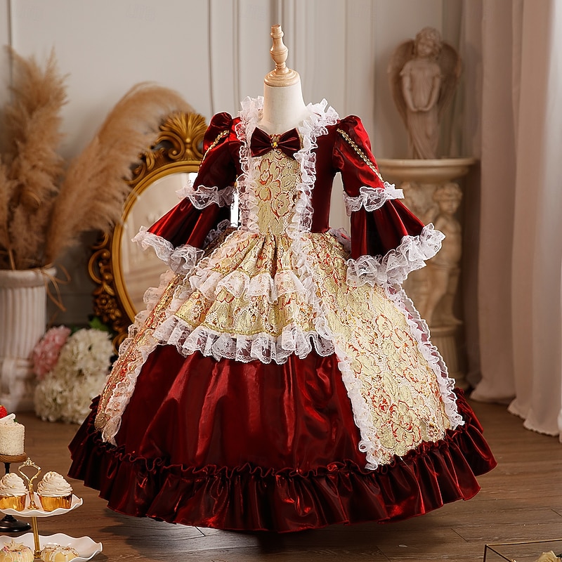 Steampunk Princess Fancy Maxi Party Costume Accessories Bell Sleeve Ballet Dancer Belle Bow Retro Ball Gown Point Girls' Royal Christmas Halloween Carnival Masquerade Wedding Party Festival Kid's3
