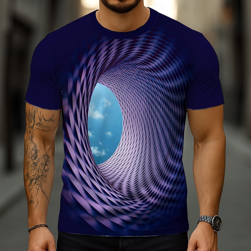 Men's Geometric Optical Illusion 3D T Shirt Short Sleeve T shirt 3D Print Crew Neck Shirt Exaggerated Designer Party Street Casual Deep Purple Green Summer Spring All Seasons Clothing Apparel S M L2