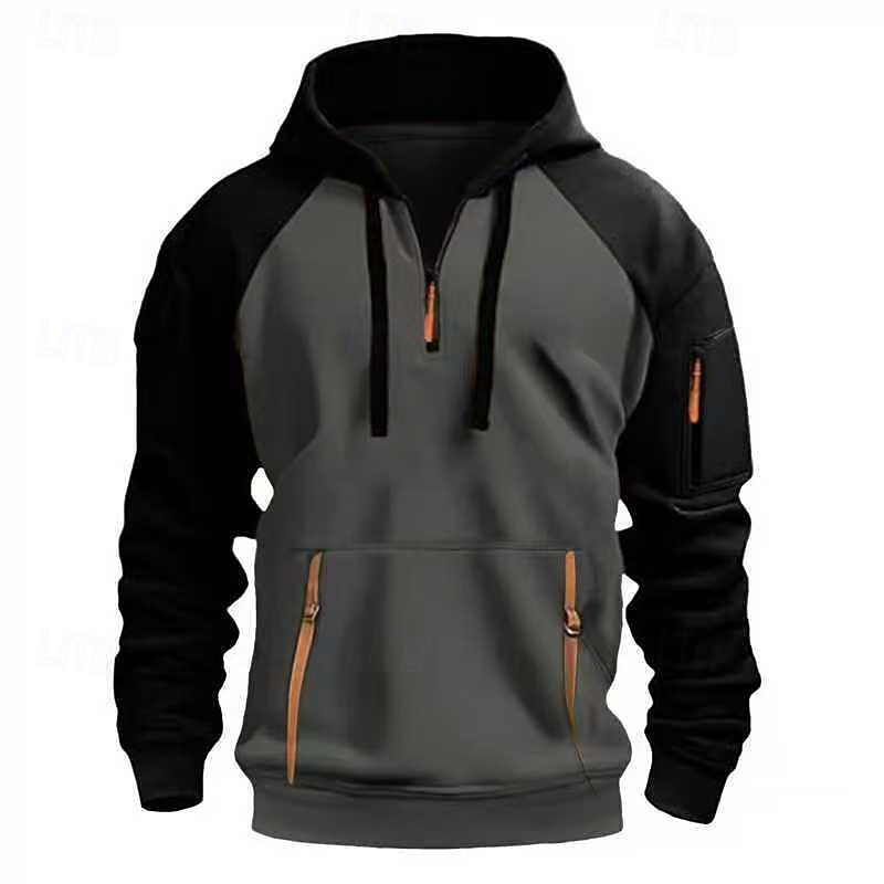 Men's Hoodie Quarter Zip Hoodie Black Camel Dark Gray Hooded Color Block Patchwork Pocket Quarter Zip Sports & Outdoor Daily Holiday Polyester Streetwear Basic Casual Spring Autumn / Fall Clothing4