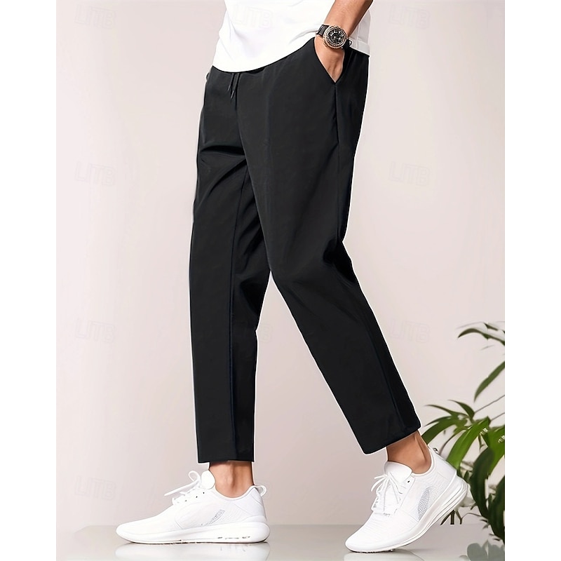 Men's Skinny Trousers Casual Pants Pocket Elastic Waist Drawstring Plain Comfort Ankle-Length Sports Outdoor Daily Fashion Casual Black Navy Blue Micro-elastic4