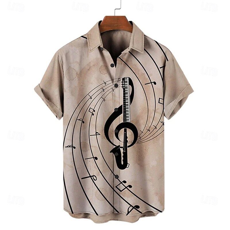 Men's Boardmasters Gradient Color Musical Notes Shirt Summer Shirt Button Up Shirt Short Sleeve Fashion Casual Outdoor Vacation Dailywear Summer Spring Turndown 3D Print Collared Shirts Front One4