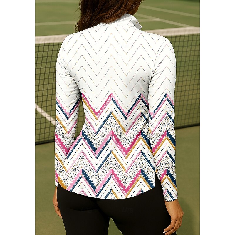Women's Geometric Shirt Sport Shirt Golf Polo Shirt Tennis Shirt Long Sleeve Zipper Floral UPF50+ UV Resistant High Elasticity Moisture Wicking Breathable Tennis Golf Pickleball Stand Collar Zip2