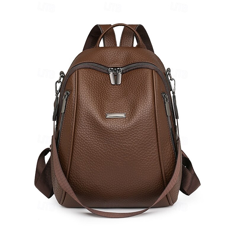 Women's Brown Faux Leather Mini Backpack – Water-Repellent Scratch-Resistant Fashion Daypack for Travel, Work and Daily Use3