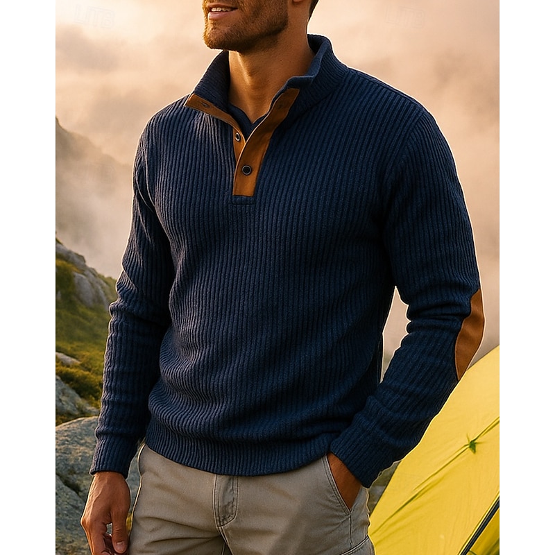 Men's Casual Sweatshirt Long Sleeve Henley Collar Top Outdoor Warm Winter Polyester Black White Army Green Tennis Golf Running