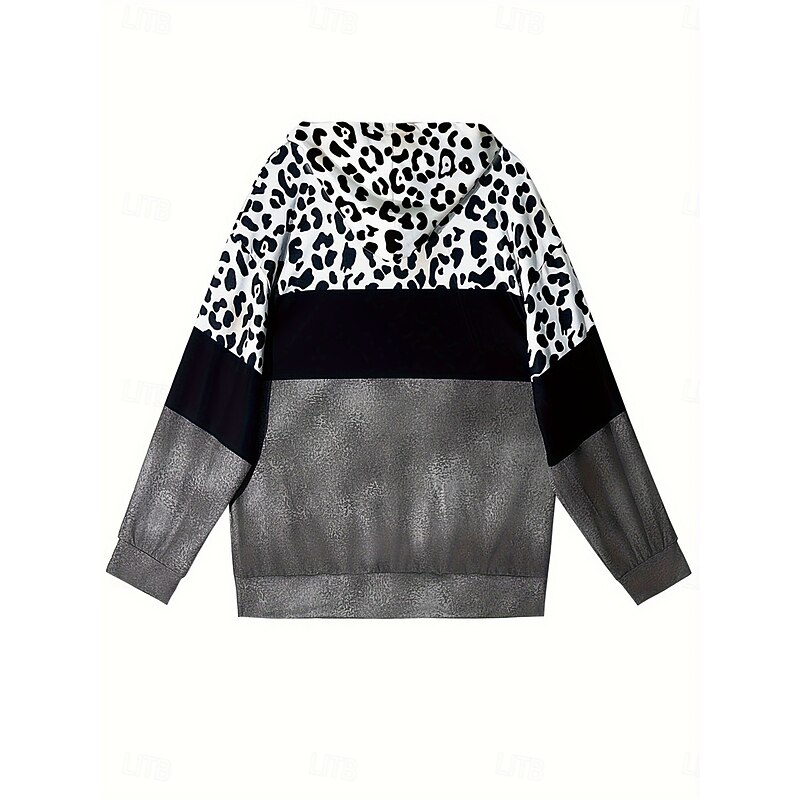 Women's Hooded Sweatshirt Jacket Long Sleeve Zip Up Hoodie With Pocket Lightweight Casual Micro-elastic Graphic Leopard Geometric Fashion Street Dailywear Pocket Print Gray Spring Fall2