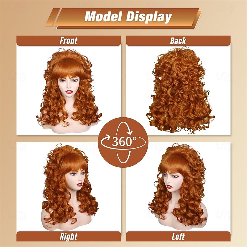 80s Long Curly Vintage Cosplay Wig with Bang for Women 60 70s Queen Costume for Halloween Party2