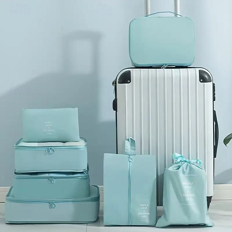 7-Piece Travel Packing Cubes Set, Durable and Foldable Luggage Organizers for Clothes, Underwear, Shoes, Toiletries, Space-Saving and Stylish Storage Solution