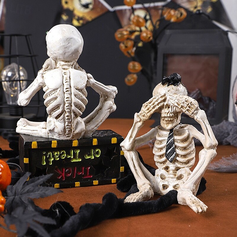 Halloween Resin Figurine INS Style Skull Head Craft Decoration Spooky Resin Ornament for Halloween Party Tabletop Display Creepy Home Decor Haunted House Holiday Accessory4