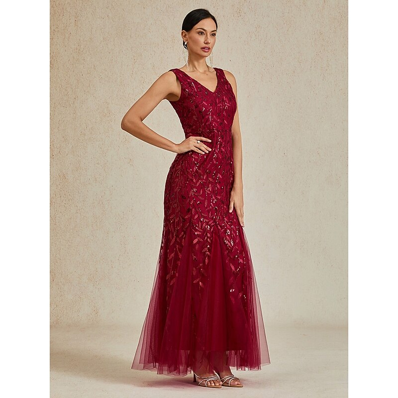 Women's Maxi Dress Trumpet Mermaid Dress Elegant Evening Party Regular Fit Solid Color Sleeveless V Neck Burgundy Summer Spring4