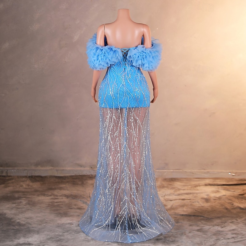 Mermaid / Trumpet Evening Gown Elegant Dress Formal Prom Sweep / Brush Train Sleeveless Off Shoulder Lace with Sequin Embroidery2