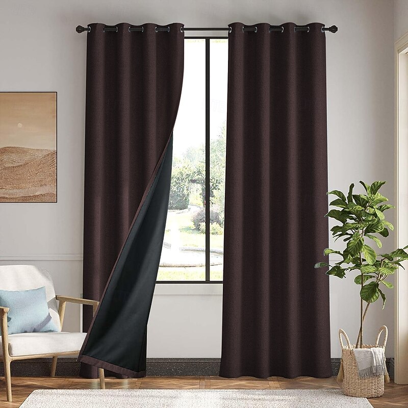 Curtain Drapes Linen Look 100% Blackout Curtains Coated Cotton Linen Fabric  Natural Textured Drapes for Home Decor and Privacy4