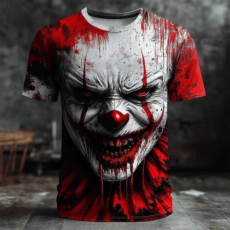 Halloween Men's Optical Illusion Creepy Clown 3D Clown T Shirt Short Sleeve T shirt 3D Print Crew Neck Shirt Exaggerated Designer Horror Party Street Holiday White Red Gray Summer Spring All Seasons2