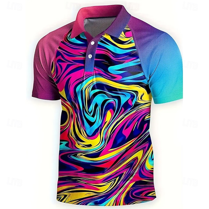 Men's Geometric 3D Polo Short Sleeve Polo Shirts Collared Shirts Casual Athleisure Buttons Summer Rainbow