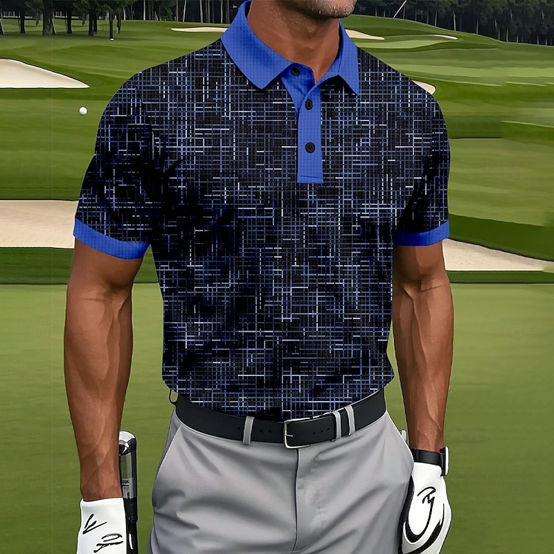 Men's Geometic Golf Polo Sports Polo Shirts Short Sleeve Polo Shirts Collared Shirts Casual Athleisure 3D Print Buttons Summer Blue Purple Orange4