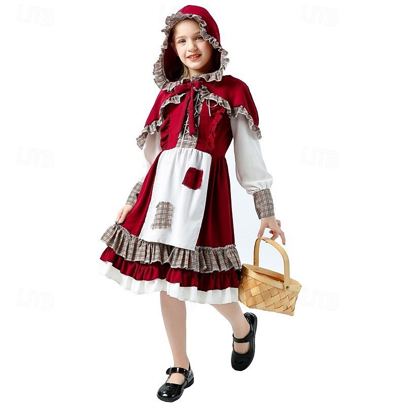 Fairy Tale Little Red Riding Hood Dress Hooded Cloak Storybook Characters Cosplay Movie Cosplay for Women's Girls' Kid's Adults' Halloween Carnival World Book Day Performance Educational Dress Up2