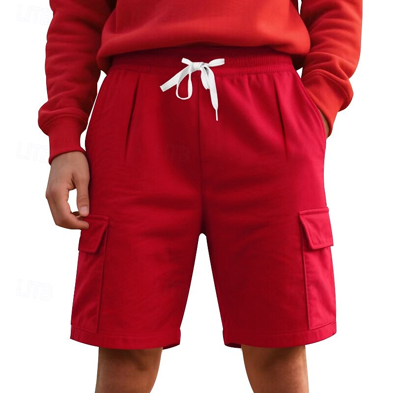 Men's Cargo Shorts Sweat Shorts Shorts Summer Shorts Pocket Elastic Waist Drawstring Plain Comfort Short Sports Outdoor Daily Going out Fashion Casual Black Red Micro-elastic3