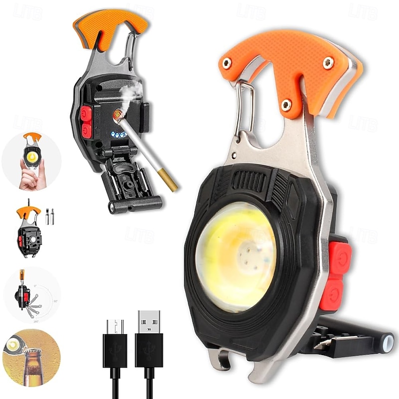 Mini LED Keychain Flashlight, JESWO Rechargeable COB LED Keychain Flashlight, Multi-Function, 550 Lumen Portable Camping Flashlights, 3 Light Modes, for Outdoor Lighting, Backup of Household