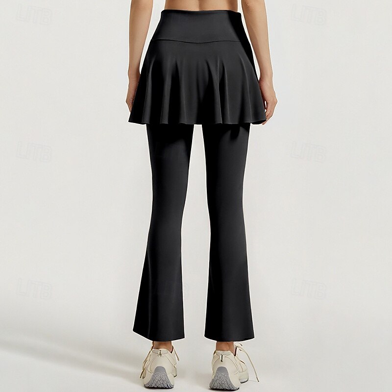 Women's Workout Pants Running Leggings 2 in 1 Tummy Control High Waist Gym Pilates Zumba Bottoms Solid Color Black Blue Coffee Sports Activewear Tight Fit4