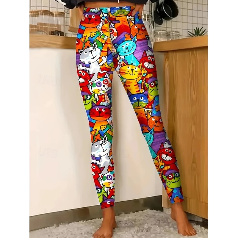 Women's Leggings Punk Active Vacation Ankle-Length High Waist Graphic Animal Cat 3D Print Quick Dry Breathability Soft Stretchy Outdoor Home Causal Black White Rainbow Gray Fall Skinny