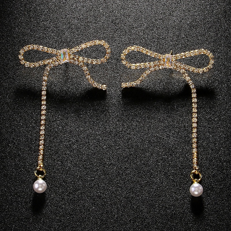 Women's Stud Earrings Tassel Fringe Precious Bowknot Cute Stylish Pearl Imitation Diamond Earrings Jewelry Silver / Golden For Wedding Party Gift Daily 1 Pair2