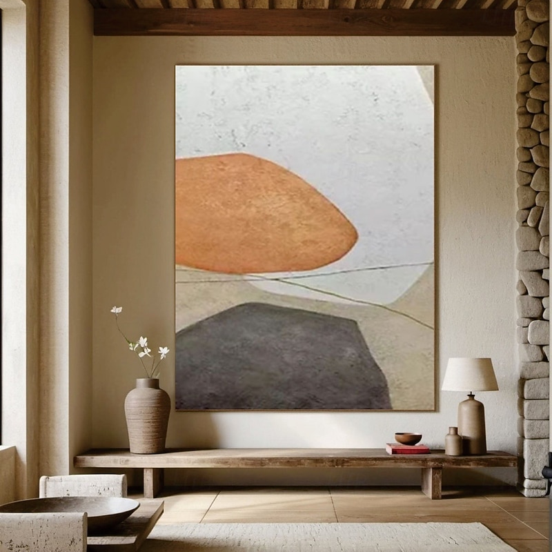 oil painting Large Handmade abstract stone orange oil painting Modern Abstract painting Geometric Composition with Warm Accents Canvas Painting for bedroom living room artwork3