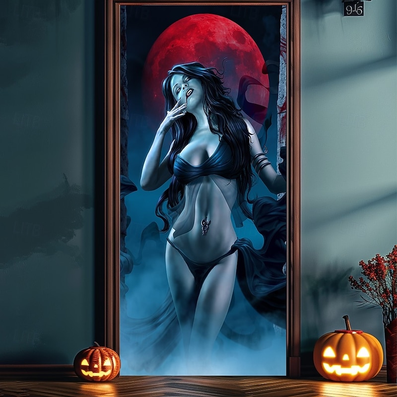Halloween Door Covers Blood Lust by Tom Wood Door Tapestry Door Curtain Decoration Backdrop Door Banner for Front Door Farmhouse Holiday Party Indoor Outdoor Decor Supplies