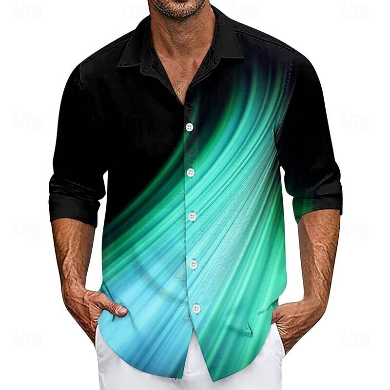Men's Gradient Lines / Waves Shirt Button Up Shirt Casual Dress Shirt Long Sleeve Fashion Casual Vacation Daily Streetwear Summer Spring Turndown 3D Print Collared Shirts Red Blue Purple Gold Green2