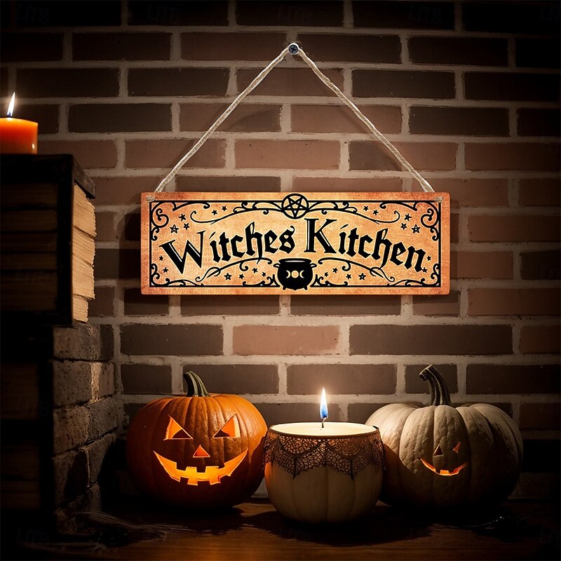 Halloween Wooden Hanging Sign, Spooky Atmosphere Wall and Door Decor for Indoor and Outdoor Halloween Party Decorations