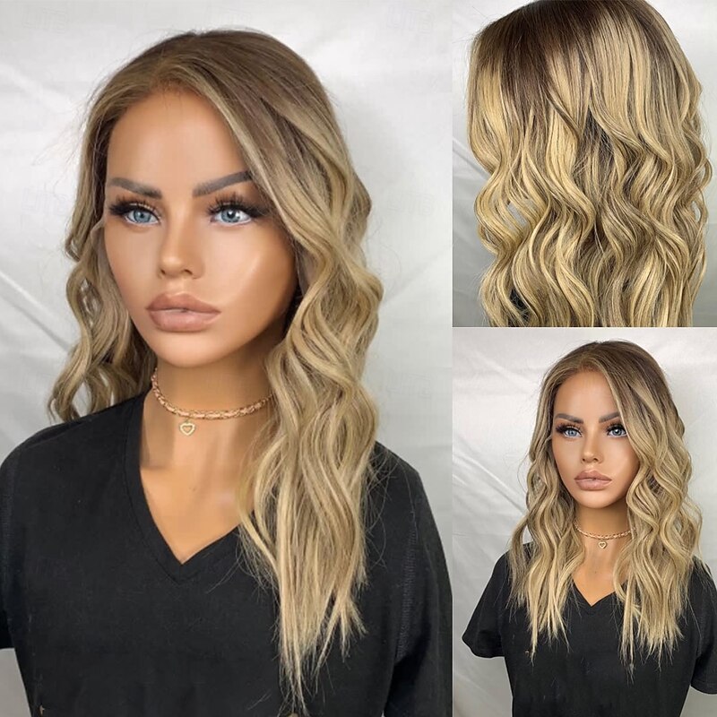 Unprocessed Virgin Hair 5x5 Closure 13x4 Lace Front Wig Side Part Brazilian Hair Wavy Blonde Multi-color Wig 130% 150% Density Ombre Hair Highlighted / Balayage Hair Natural Hairline 100% Virgin4